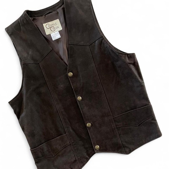 Men's Cripple Creek 100% Genuine Boer Suede Brown leather western vest small - Picture 4 of 8